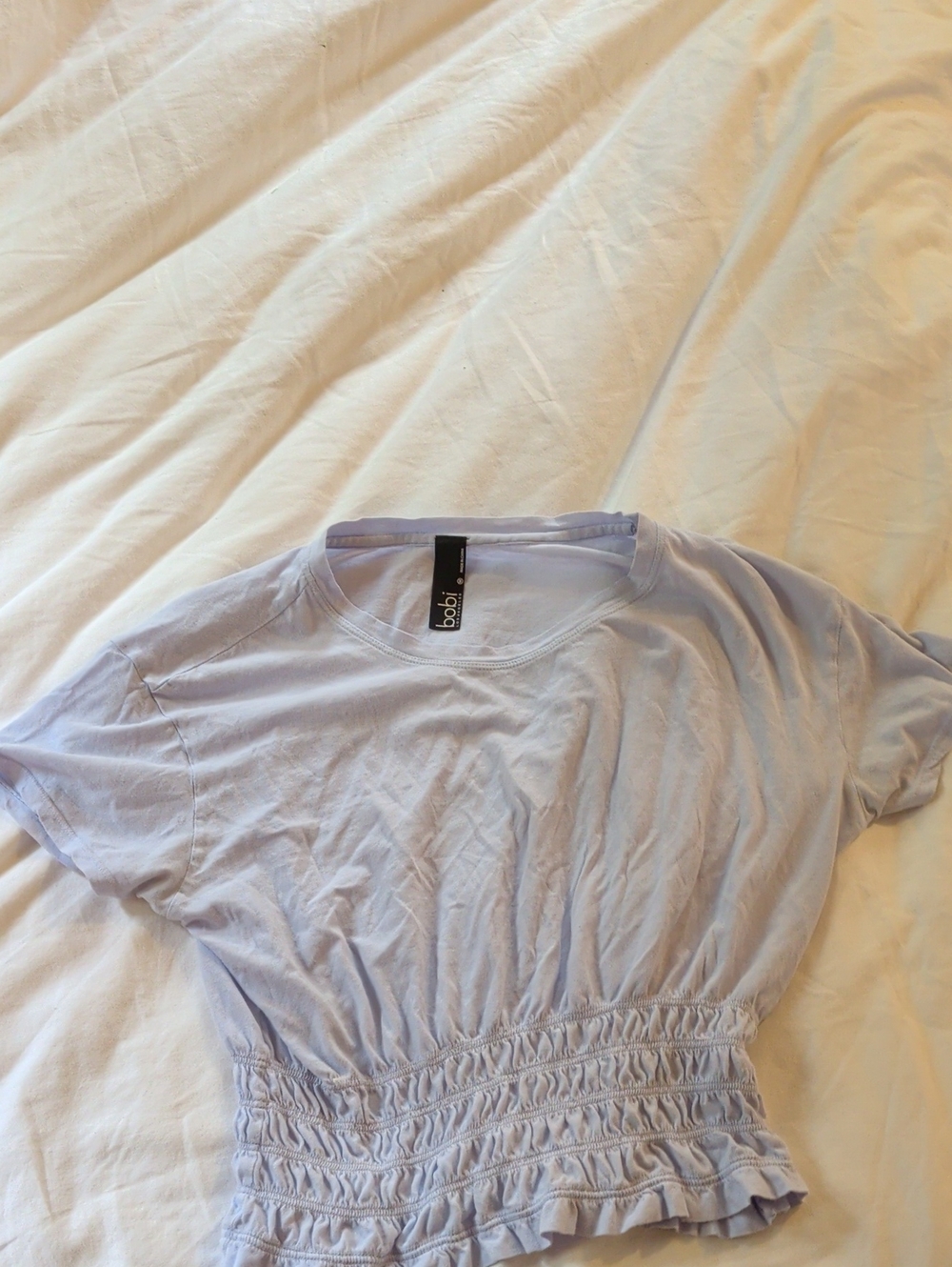 Short-Sleeve Cropped Smocked Waist Top